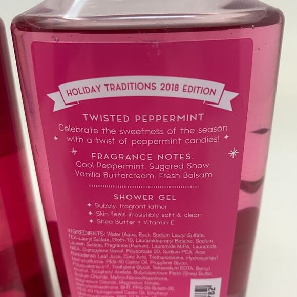 NEW Lot 2 x Bath & Body Works Twisted Peppermint Shower Gel Shea Vitamin E 10 oz - Picture 3 of 3